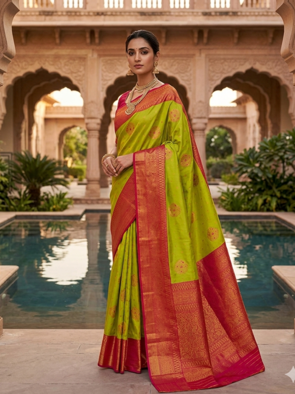 Parrot green kanchipuram soft silk saree