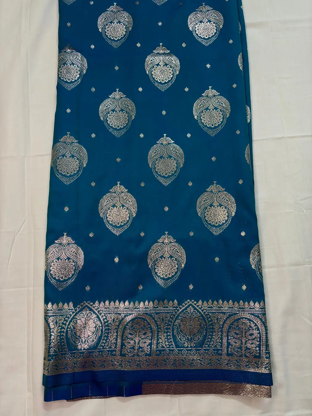 Blue Banarasi silk saree - Image 4