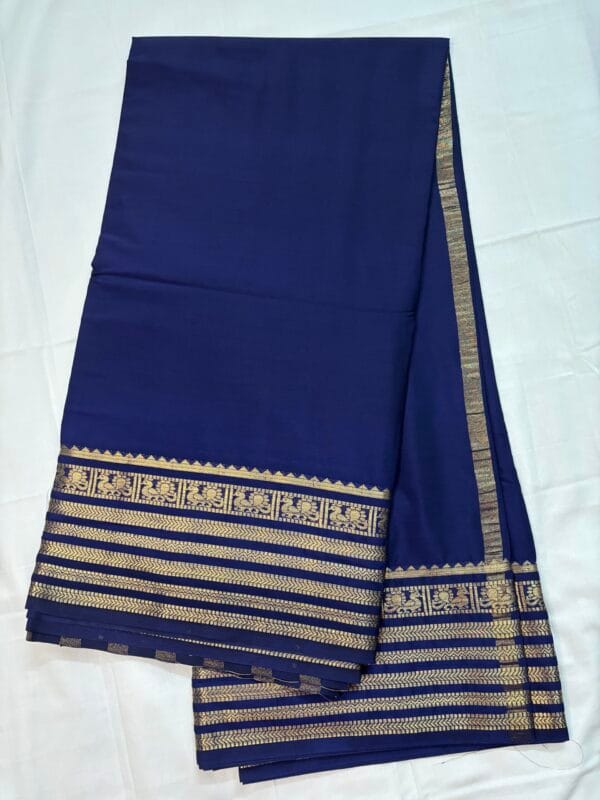 Navy blue semi-crepe mysore silk saree